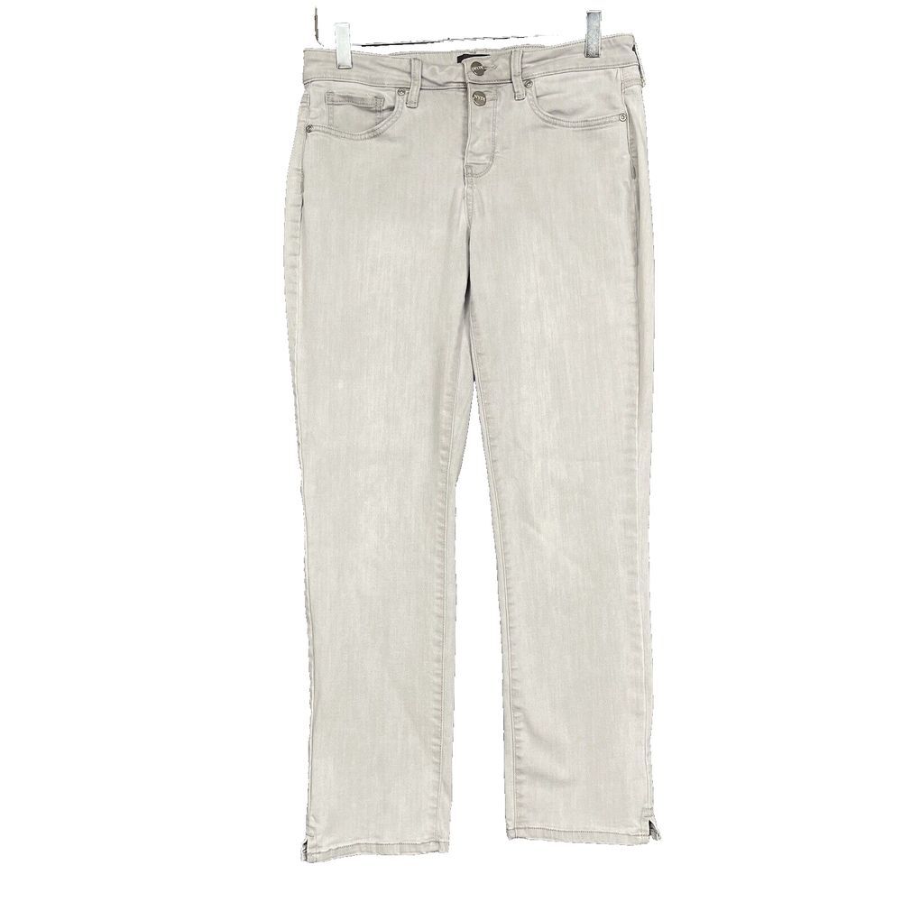 NYDJ Jeans Womens 4 Grey Sheri Slim Ankle Button Snap Fly Lift Tuck Tech Stretch